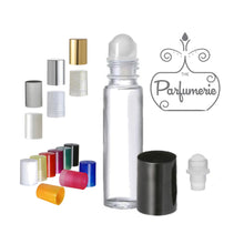 Load image into Gallery viewer, 10 ml Clear Perfume Roller Bottle with Plastic Insert and Cap Color options