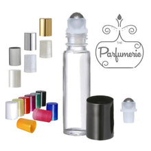 Load image into Gallery viewer, Clear Roller Bottles with Steel Insert and Color Cap Options