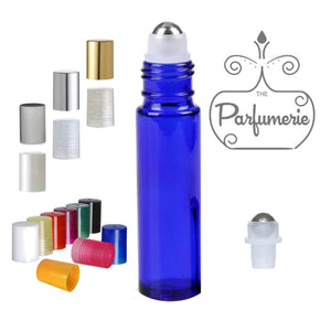 Cobalt Roller Bottle with Stainless Steel Rollerball with Color Cap Options