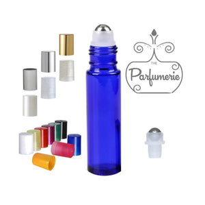 Cobalt Roll On 10 ml Bottle with Stainless Steel Roller and Color Cap Options