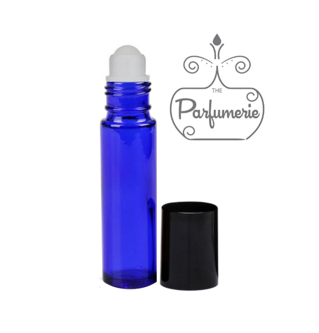 Cobalt Blue Roll On Bottle with Plastic Roller and Black Cap