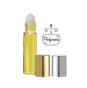 Yellow Perfume Roller Bottle with Plastic Insert and Metallic Shiny Gold and Silver Caps