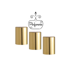 Gold Aluminum Cap with Shiny Metallic Finish. Perfect fit for 5ml and 10ml Essential Oil Roller bottles. 17mm size. 
