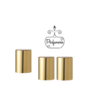 Gold Aluminum Cap with Shiny Metallic Finish. Perfect fit for 5ml and 10ml Roll On bottles. 17mm size. The Parfumerie