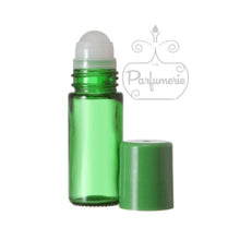 Load image into Gallery viewer, 30 ML / 1 OZ GREEN GLASS ROLLER BOTTLE WITH ROLLER BALL APPLICATOR AND MATCHING GREEN SCREW ON CAP