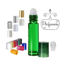 Load image into Gallery viewer, Green Roller Bottle with Plastic Rollerball and Color Cap Options