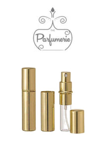 Metallic Perfume Bottles. 12 ml Atomizer Spray Bottles. Metallic Gold. Inner chamber holds the Perfume Oils, Essential Oils or Fragrance oils for Perfumes, Colognes, Room Sprays, Car Refreshers and Pillow Mists.