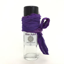 Load image into Gallery viewer, 30 ml Roll On Bottle White Amber Perfume Oil. The Roller Bottle is clear with a black cap and Sari Ribbon accent for a perfect Gift 