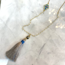 Load image into Gallery viewer, Clear Quartz, Hamsa and Tassel Necklace