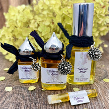 Load image into Gallery viewer, Tuberose Attar is offered in 30 ml Parfum Extrait Concentrate, 15 and 8 ml Gift Bottles and 1 ml Sample Vial.