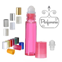 Load image into Gallery viewer, Lip Gloss Roller. Pink 10 ml Roll On Bottle with Plastic Rollerball Insert and Color Cap Options. These Essential Oil Roller Bottles work wonderfully for Perfume Oils, Essential Oils, Fragrance Oils, Lip Gloss, Lip Oils and so much more.