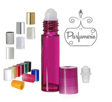 Load image into Gallery viewer, Lip Gloss Roller. Purple 10 ml Roll On Bottle with Plastic Rollerball Insert and Color Cap Options. These Essential Oil Roller Bottles work wonderfully for Perfume Oils, Essential Oils, Fragrance Oils, Lip Gloss, Lip Oils and so much more.