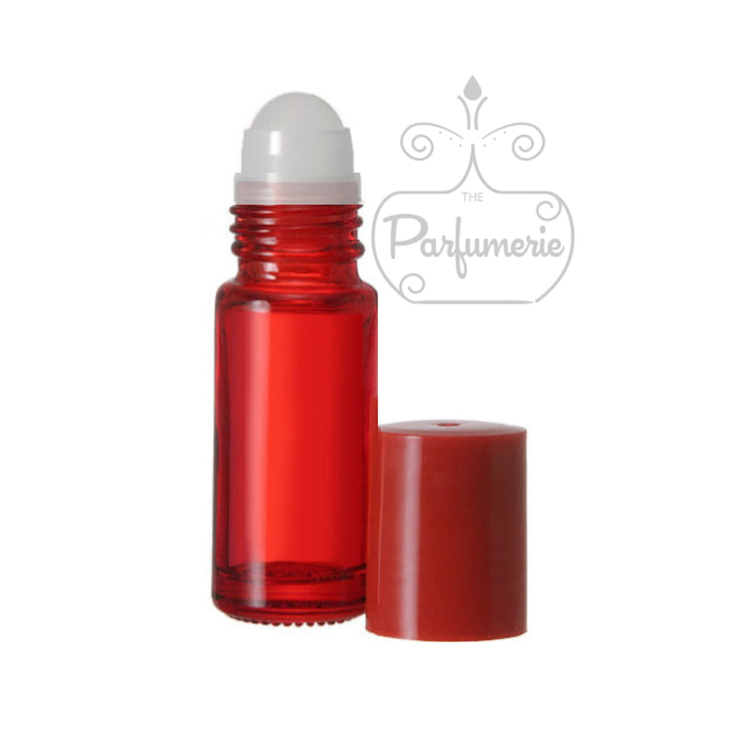 30 ML 1 OZ GLASS ROLLER BOTTLE IS EXTRA LARGE AND COMES COMPLETE WITH MATCHING RED CAP AND RESIN ROLLER BALL APPLICATOR THAT SNAPS OVER THE NECK OF THE BOTTLE