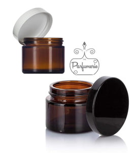 1 oz. Amber straight sided cosmetic jar with lined lid options. High quality UV proof glass. Safe for all essential oil products.