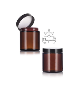 4 oz. Amber straight sided cosmetic jar with lined lid. High quality UV proof glass. Safe for all essential oil products
