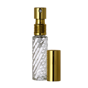 Perfume Bottles. 10ml Perfume Spray bottle. Swirl Glass with Gold Atomizer Sprayer Top and Over Cap for Perfume Oils, Essential Oils or Fragrance Oils.