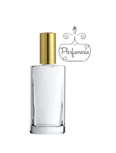 Load image into Gallery viewer, Perfume Bottle in size 3.4 oz. Atomizer Spray Bottle with Gold Sprayer Top with over cap. Clear Glass Large Perfume Bottle for Perfume Oils, Essential Oils and Fragrance Oils for your business, home, office or car!