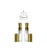 Load image into Gallery viewer, Perfume Bottles. 10ml Perfume Spray bottles. Clear Glass with Gold Atomizer Sprayer Tops and Over Caps for Perfume Oils, Essential Oils or Fragrance Oils.