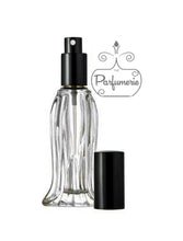 Load image into Gallery viewer, o.6 oz. Tulip Style Glass Perfume Bottle. Spray Bottle with Sprayer top in Black with matching over cap. Atomizer Bottles perfect for Perfume Oils, Essential Oils, Fragrance Oils and Room Sprays.