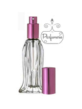 Load image into Gallery viewer, o.6 oz. Tulip Style Glass Perfume Bottle. Spray Bottle with Sprayer top in Purple with matching over cap. Atomizer Bottles perfect for Perfume Oils, Essential Oils, Fragrance Oils and Room Sprays.