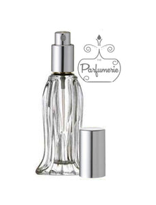 o.6 oz. Tulip Style Glass Perfume Bottle. Spray Bottle with Sprayer top in Silver with matching over cap. Atomizer Bottles perfect for Perfume Oils, Essential Oils, Fragrance Oils and Room Sprays.