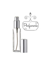 Load image into Gallery viewer, 1 oz. Tall Glass Perfume Bottle. Atomizer Spray Bottle. Silver Sprayer top with matching over cap. Atomizer Bottles perfect for Perfume Oils, Essential Oils, Fragrance Oils and Room Sprays.
