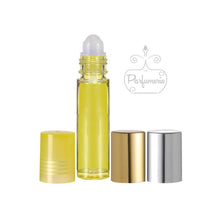Load image into Gallery viewer, Yellow Roll On Bottle with Plastic Rollerball Insert and Yellow, Gold and Silver Caps