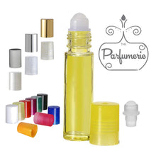 Cargar imagen en el visor de la galería, Yellow 10 ml Roll On Bottle with Plastic Rollerball Inserts. Roller bottles will have color cap options in Metallic Gold, Silver and Brushed Silver, Glitter Gold and Silver, Pearl White, White, Yellow, Red, Purple, Green, Black, Orange, Pink and Blue. These Perfume Bottles are the perfect bottle for Lip Gloss Containers, Lip oil Containers, Perfume Oils, Essential Oils and Fragrance oils as well as Tattoo Oils.