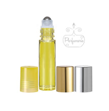 Load image into Gallery viewer, Yellow Roller bottle with Steel Rollerball Insert and Yellow, Metallic Gold and Metallic Silver Cap