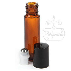 Amber 10 ml Roller with Stainless Steel Insert and Black Cap